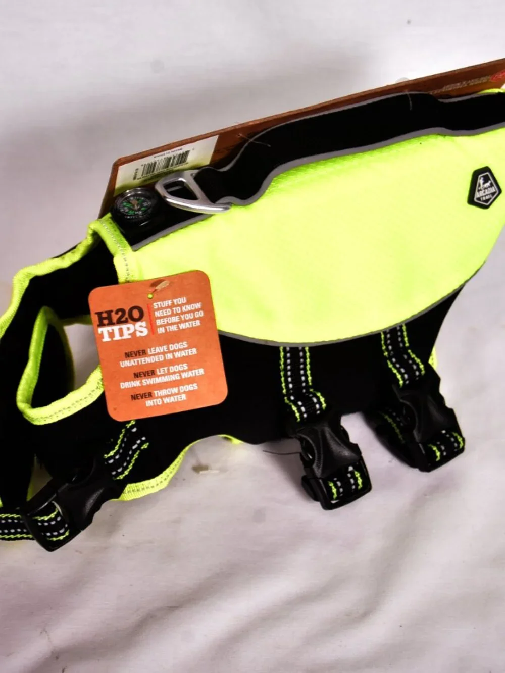 Arcadia Trail High Visibility Yellow Black Dog Flotation Life Jacket XS NWT